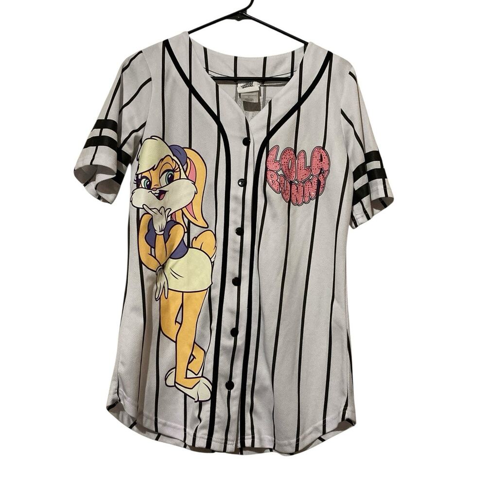Lola Bunny Looney‎ Tunes Baseball Jersey Adult Size L Bling Bedazzled Pink White